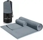 ATHLETICK 2 Pack Weft Microfibre Towel Set for Gym, Yoga, Sports,Camping & Travel-400gsm Quick Dry, Soft Hand Towels-Lightweight for Beach,Bath,Hiking,Cleaning,Hair & Kitchen-Super Absorbent with Bag