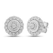 Bevilles Double Halo Stud Earrings with 0.15ct of Diamonds in Sterling Silver
