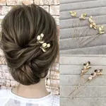 NEW WOMEN LEAVES PEARL HAIRPINS METAL BARRETTE CLIP WEDDING