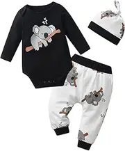 [Planooar] Baby Clothes 3pcs Set Baby Boys Long Sleeve Print Top + Pants