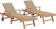 Sun Loungers 2 pcs with Beige Cushion Solid Teak Wood