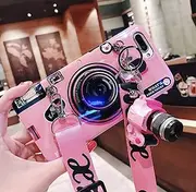 New Case Compatible with iPhone 13 Mini Case (5.4 inch) with Fashion Lanyard, Blue Ray Camera Style Phone Cover, Bling Lightweight Soft TPU Case Cover (Pink, iPhone 13 Mini)