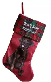 ASPCA - LABRADOR Dog Christmas Stocking “Don’t Stop Retrievin’” 16” Red Velour