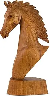 G6 COLLECTION Wooden Hand Carved Horse Head Statue Sculpture Handcrafted Handmade Wood Decorative Home Decor Accent Decoration Horse (12" Tall)