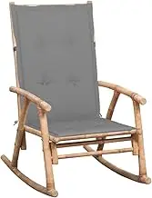 Outdoor or Indoor Rocking Chair with Waterproof Grey Cushion Features an Elastic Strap and 2 Sets of Ropes, Easy to Clean, Strong and Durable, Assembly Required, 66x86x105cm Bamboo