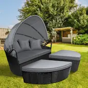 ALFORDSON Outdoor Sun Bed Wicker Sofa Furniture Lounge Black