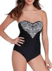 Panache MONOCHROME PRINT Santorini Bandeau One Piece Swimsuit, US 34D, UK 34D