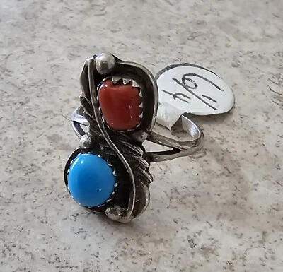 NWT NATIVE AMERICAN FEATHER RING Turquoise And Coral Size 6.5 Signed DS