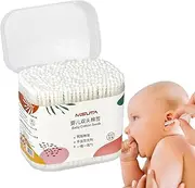 Kids Cotton Buds,Double-Ended Swabs with Storage Case - Health Care Tool for Ear Nose Clean, Cosmetics, Personal Hygiene, Wood Sticks