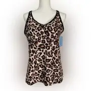 Younique Top Women's Large Brown Animal Leopard Print Tankini Swimwear