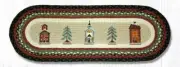 Braided Jute Hand Stenciled Oval Table Runner. Earth Rugs. WINTER VILLAGE