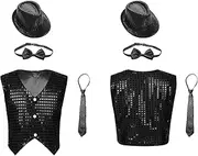[iEFiEL] Sparkling Dance Crop Tops for Girls Boys Choir Party Costumes Jazz Hip Hop Jacket Waistcoat Glittery Shirts