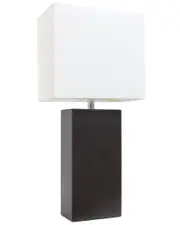 Lalia Home Lexington 21in Leather Base Modern Home Dcor Bedside Table Lamp