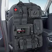 Tactical Car Seat Back Organizer with 5 Detachable Molle Pouches; Vehicle Backseat Storage for SUV, Truck, Van; Molle Panel Tactical Car Seat Organiser (Black)