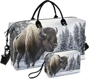 [ZRYSMY] Duffel Bag for Traveling, Bison Forest Winter Travel Bag Gym Bag, with Multiple Interior Pockets Shoulder Weekender Bag for Women Men with Toiletry Bag 20.5L x 1.9W x 13.8H, Multi-Colored, one