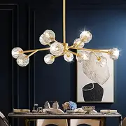 USOR Sputnik Chandeliers Modern Crystal Pendant Lighting Gold Chandelier 12-Lights Brass 3 Temperatures Light L90cm H40cm Crystal Ceiling Light Fixture for Dining Living Room Bedroom LED Bulb Included