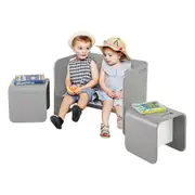 Giantex 3PCS Wooden Table & Chairs Set Children Study Activity Table Kids Furniture Set Grey