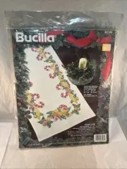 1994 Bucilla Candy Canes Bows Holly Bells 14x44 Cross Stitch Kit 83166