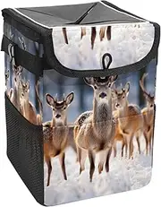 Car Trash Can with Lid and Storage Pockets Leak-Proof Organizer,Waterproof Garbage Can,Family Forest Noble Deer