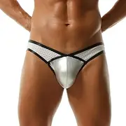 [BaronHong] Men's Bikini Briefs with Metallic Bulge Pouch, Low Waist Underwear (White, M), White, Medium