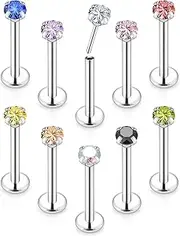 [Vsnnsns] 20G 18G 16G Push in Lip Rings Stainless Surgical Steel Labret Jewelry Monroe Lip Rings Nail Cartilage Tragus Helix Earrings Studs Nose Ring Medusa Piercing Jewelry for Women Men 3mm CZ 10Pcs
