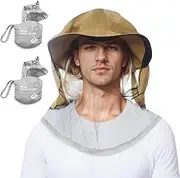Benvo Mosquito Head Net Mesh One Piece Face Neck Fly Netting Cover from Bugs Gnats Noseeums Hat-Compatible Insect Shield for Fishing, Camping, Gardening (2pcs, Grey, Upgraded Big Net), Grey