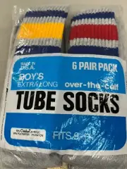 VTG Kmart X Long Boys Striped Tube Sock 6 Pair New Sz 9-12 NOS