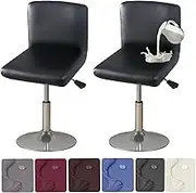 Bar Stool Chair Covers, 2 Pack Stretch Waterproof PU Covers with Backs Washable Swivel Barstool Slipcovers Back for Low Short Black (CLL2023PUXZYT0316-1)