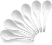 Soup Spoons, Ceramic Chinese Soup Spoons, Asian Soup Spoons, White Japanese Spoon Large for Ramen Pho Wonton Dumpling Miso, Deep Oval Hook Design, Set of 6
