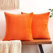 Throw Pillow Covers Mustard Yellow Set of 2 18x18 Inch Fall Pillow Covers, Soft Velvet Farmhouse Neutral Decorative Pillowcases for Couch Sofa Bed, Home Boho Decor, Modern Cushion Covers-Orange