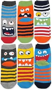 [Jefferies Socks] Boys Monster Pattern Crew Socks (6 Pack Socks)