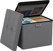 Ottoman with Storage with Lock, Fireproof Safe Folding Grey
