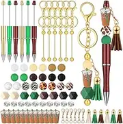 Xuegier Beadable Pens and Beadable Keychain Bars with Colorful Beads Assorted DIY Making Kit for Pens Keychain Pendant