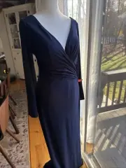 Mac Duggal Navy Blue Floor Length V Neck Formal Wedding Dress Size 6