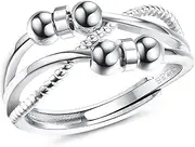 sailimue 925 Sterling Silver Anxiety Ring for Women Men Fidget Rings for Anxiety Spinning Bead Adjustable Stacking Spinner Band Ring