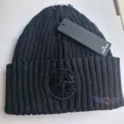 Stone Island Beanie for Men Woman Premium Originals Hat Winter Warm Black Wool
