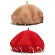 Unisex Beanie Lady Wool French Beret Hat Cap Winter Warm Iron Ring Design Rock