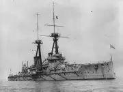 The battleship the HMS 'Bellerophon' at sea 1910 OLD PHOTO