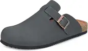 [Intini] Womens Cork Footbed Clogs Mens PU Leather Mules with Arch Support Adjustable Buckle Comfort Slip On Potato Shoes Unisex Non-Slip Flat Sandals Indoor Outdoor