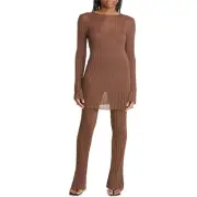 NWT SIR The Label Aya Ribbed Long Sleeve Tunic Top & Pants In Chocolate