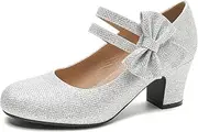 [Enelauge] Women's Mary Jane Heels with Bow Retro Closed Round Toe Pumps Sweet Ankle Strap Low Block Heels Chic Bowtie Vintage Dress Wedding Party Office Daily Shoes
