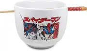Silver Buffalo Marvel Spider-Man Japanese Manga Comic Panels Ceramic Ramen Noodle Rice Bowl with Chopsticks, Microwave Safe, 20 Ounces