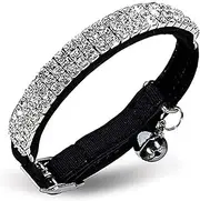 CHUKCHI Soft Velvet Safe Cat Adjustable Collar Bling Diamante with Bells,11 inch for Small Dogs and Cats (Black)