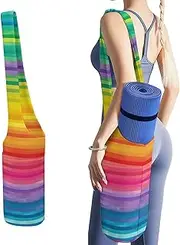 JKLQWH Rainbow Colored Striped Printed Yoga Mat Bag Long Tote with Pockets for Your Yoga Accessories Exercise Yoga Mat Carrier Holder Multi-Functional Storage Bag Holds Most Pilates Mats