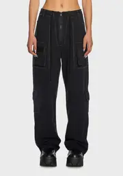 [DARKER WAVS] Replay Unisex Stone Wash Cargo Pants - Black