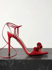 [Aquazzura] Aquazzura - Chilli 105 Embellished Raffia And Leather Sandals - Red - IT37.5 IT 37.5 Red