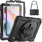 [SEYMCY] Case for Samsung Galaxy Tab S6 lite Case 10.4 Inch 2024/2022/2020, Shockproof Case with Screen Protector, Rotating Stand/Hand Strap, Shoulder Strap for Samsung S6 Lite Tablet Case, Black