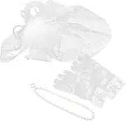 [COLLBATH] Mesh Headband Bridal Gloves Choker Chain Necklace for Women Lace Kit Pearl Dangle Earrings for Women Wedding Decor Retro Hat Ladies Necklaces Hair Decor White