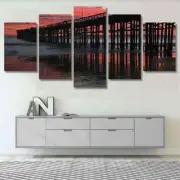 Ventura Pier Sunset California USA Landscape 5 Piece Panel Canvas Wall Art Decor