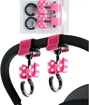 Stroller Hooks for Hanging & Pink Stroller Hooks for Bags&360°Rotating Stroller Hooks,Compatible with All Strollers or Shopping and Pet Carts,Cars, Cribs, any pram accessories.